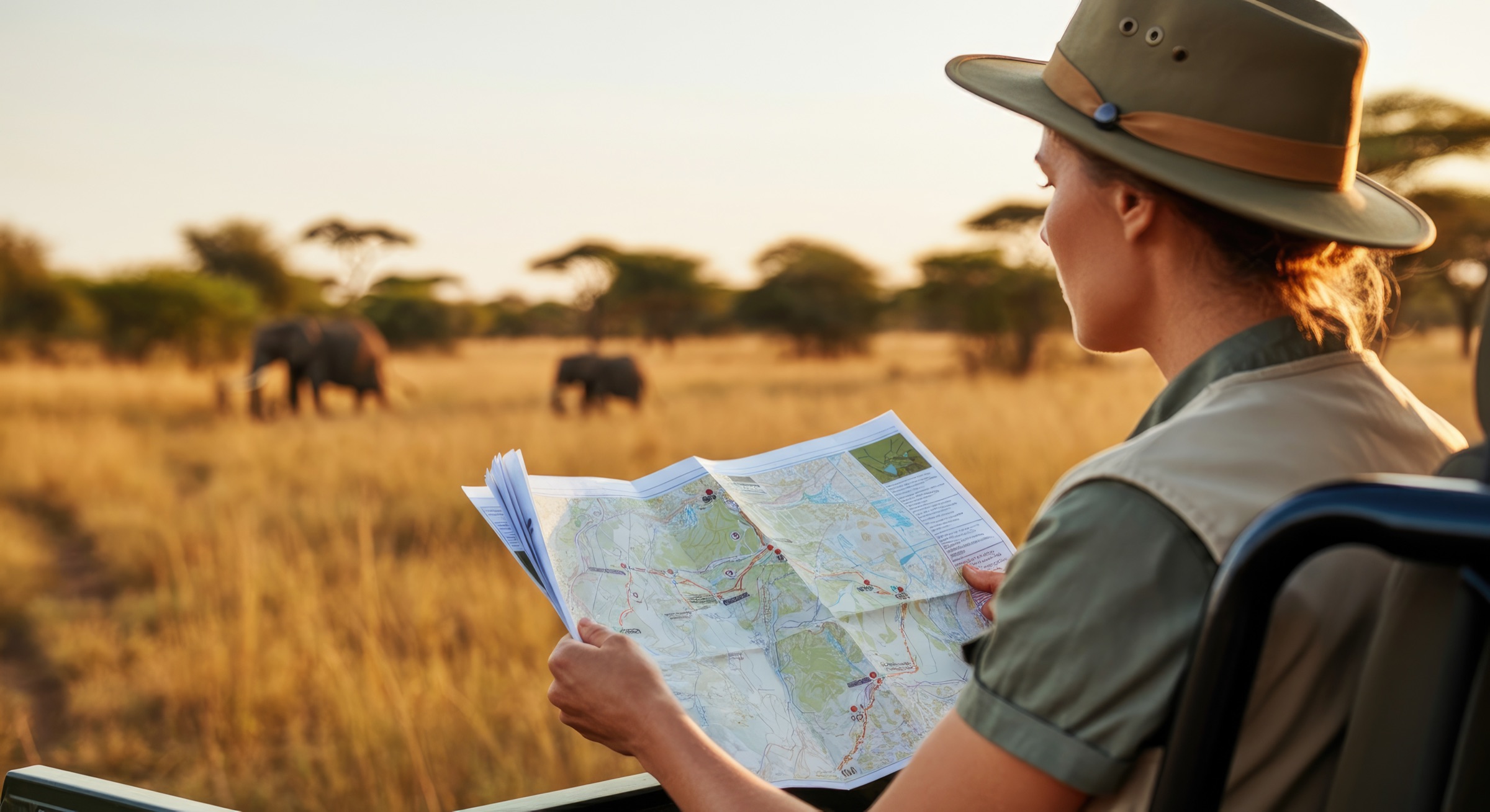 A local safari guide planning a route in Tanzania